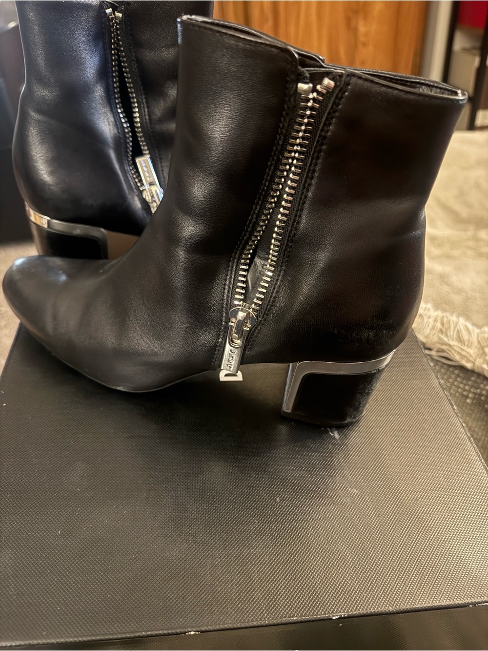 DKNY Black Leather Ankle Booties with Pointed Toe image 2